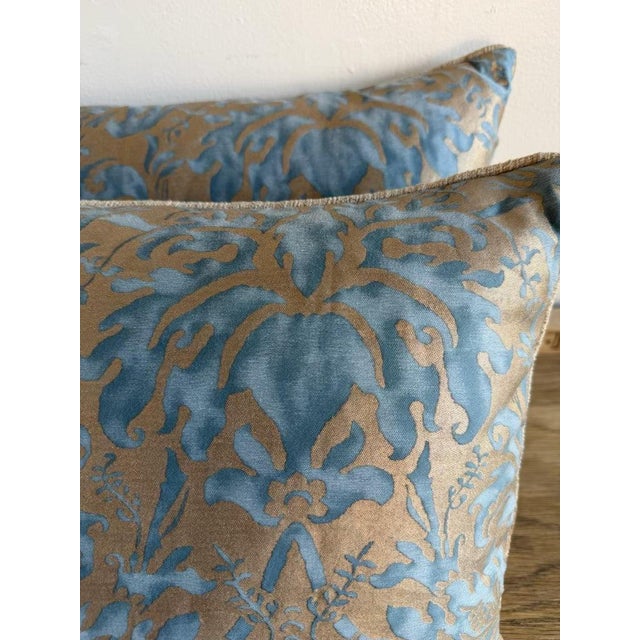 Pair of Custom Fortuny Textile Pillows With Velvet Backs For Sale - Image 9 of 10