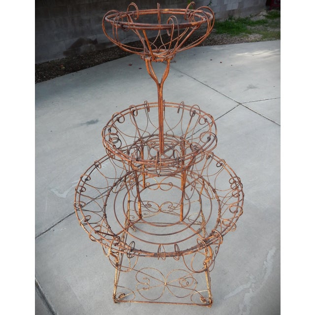 1930s Antique Victorian Ornate Wrought Iron 3-Tier Garden Plant Stand French 1930s For Sale - Image 5 of 8