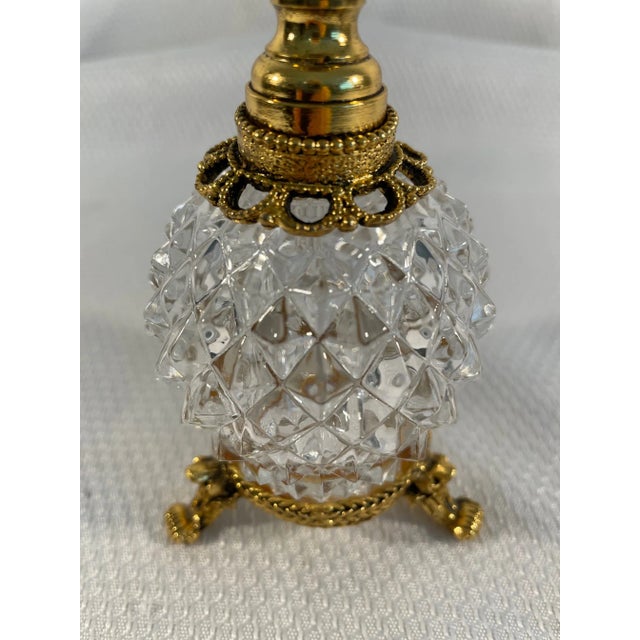 Vintage French Style Ormolu and Cut Crystal Perfume Bottle For Sale - Image 4 of 12