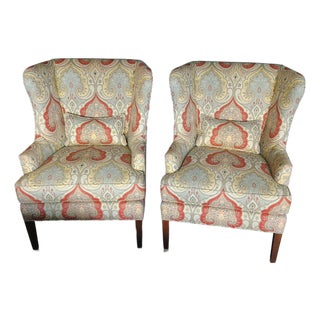 Pair of Authentic Thibaut Monterey Wing Chairs For Sale