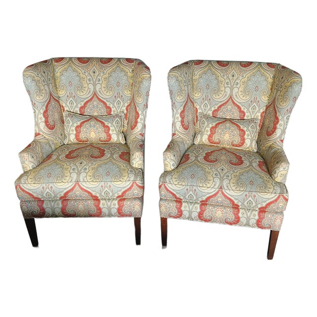 Pair of Authentic Thibaut Monterey Wing Chairs For Sale