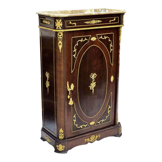 Louis XVI Style Marble Top Commode Cabinet With Gold Leaf Details For Sale