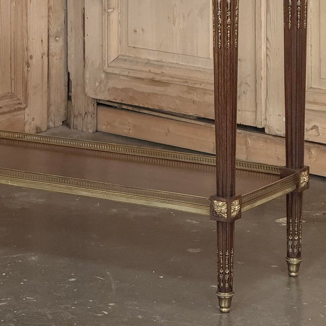 Antique French Louis XVI Mahogany Console Sofa Table With Carrara Marble For Sale - Image 10 of 18
