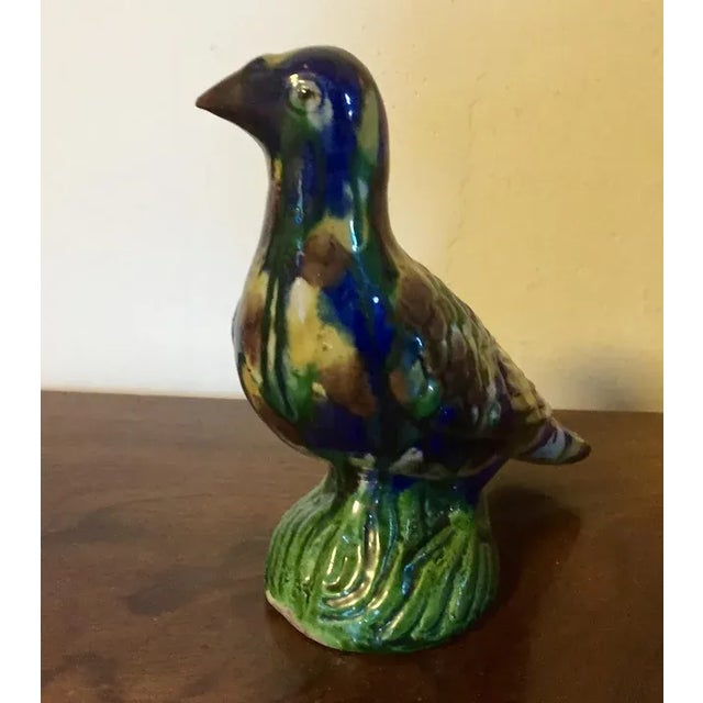 Blue Antique 19th Century Chinese Porcelain Glazed Bird Figure For Sale - Image 8 of 11
