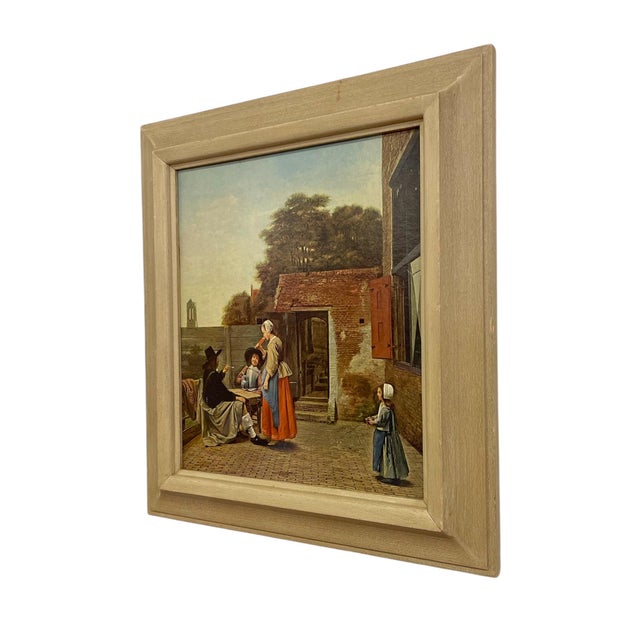 Traditional Framed Print Reproduction of a Dutch Courtyard by Pieter De Hooch - Mid-20th Century Custom Frame by Alden L.Howard Jr. For Sale - Image 3 of 11