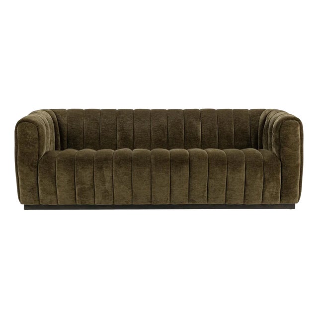Olive Velvet Tufted Sofa For Sale