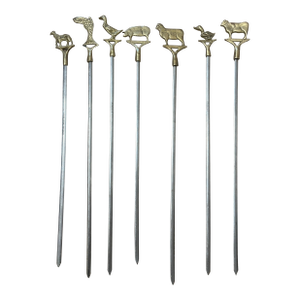 Vintage Brass Animal Top Skewers Set of 7 Brass & Steel