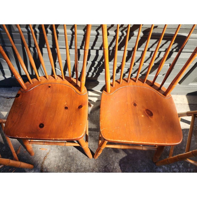American Set of 8 Stickley Solid Cherry Colonial Spindle Back Chairs For Sale - Image 3 of 8