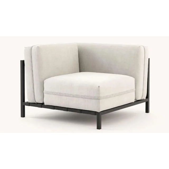 Bondi corner chair by Domkapa. Materials: black texturized stainless steel, fiber (Drava Nata). Dimensions: W 95 x D 95 x...