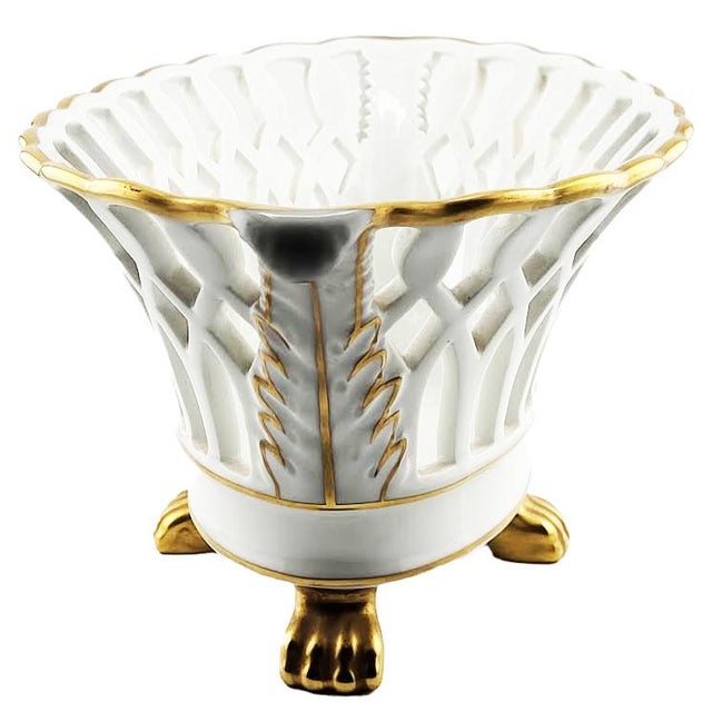 Contemporary Vintage Vista Alegre White Porcelain Reticulated Parisian Style Bowl - Made in Portugal For Sale - Image 3 of 7