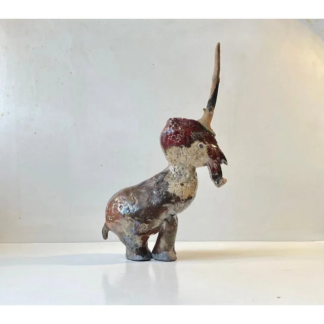 Danish Naive Fantasy Unicorn in Raku Burnt Stoneware, 2000s For Sale - Image 11 of 12