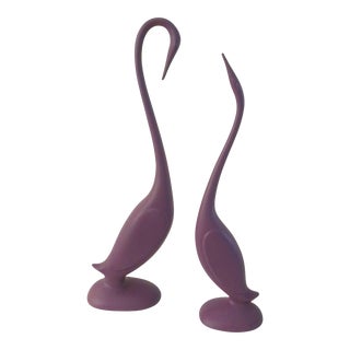Vintage Ceramic Dark Lavender Crane Figurines, a Pair For Sale