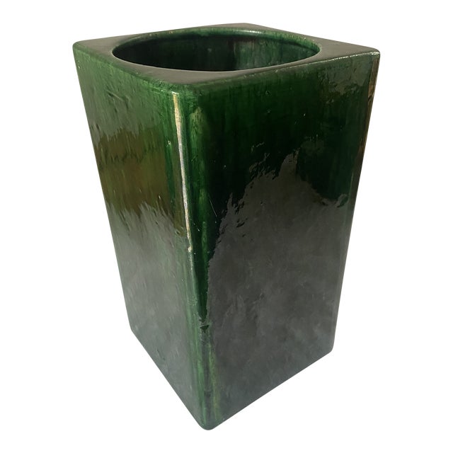 Vintage Chinese Green Glazed Square Vase For Sale