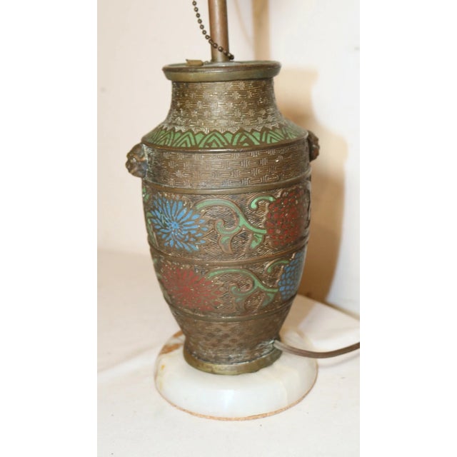 Antique Handmade Ornate Japanese Champleve Enamel Bronze Marble Table Lamp For Sale - Image 11 of 12