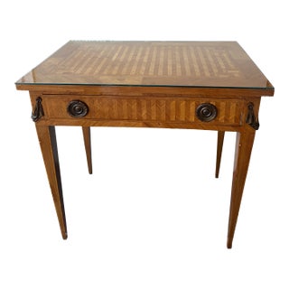 19th Century Antique Marquetry Glass Top Table For Sale