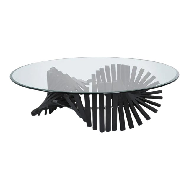 Wood and Glass Coffee Table, Dark Wenge, 51" - Remini by Oggetti For Sale