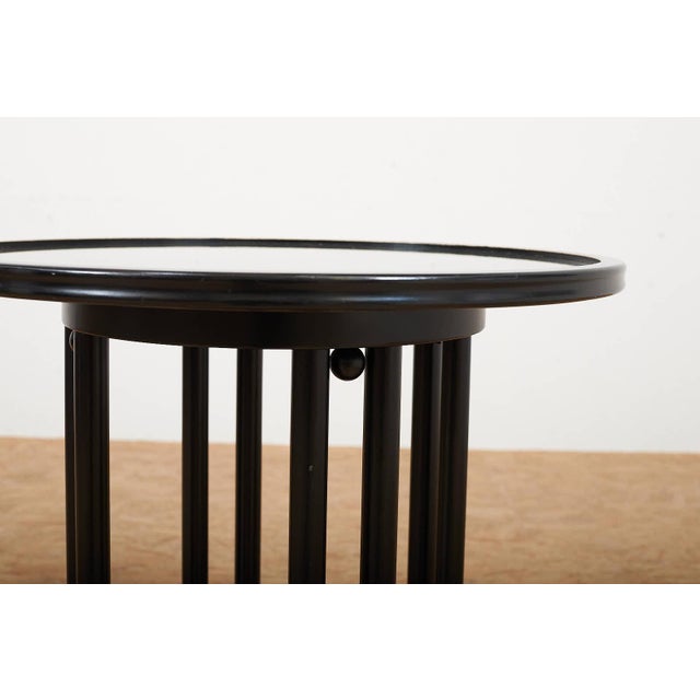 Fledermaus Side Table in Black Lacquered Wood with Metal Edge and Leather Glass Top by Josef Hoffmann for Wittmann, 1990s For Sale - Image 6 of 12