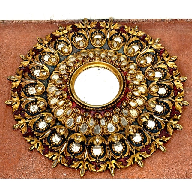Italian Neoclassical Polychromed and Giltwood Sunburst Mirror For Sale - Image 4 of 9