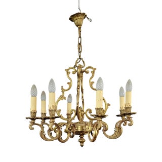 Large Vintage Louis XV Style Chandelier in Gilt Bronze, 1950s For Sale