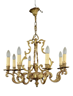 Large Vintage Louis XV Style Chandelier in Gilt Bronze, 1950s