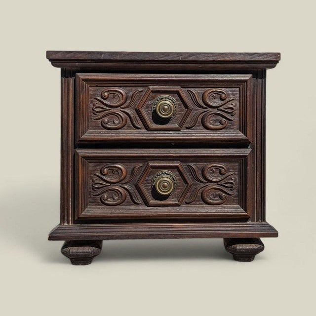 Vintage Spanish Gothic Revival Nightstand Ornate Carved Wood End Table, 1970s For Sale - Image 10 of 10