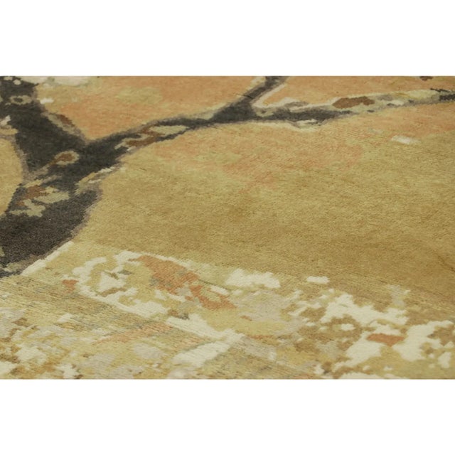 Rug & Kilim Rug & Kilim’s Chinese Art Deco Style Runner Rug in Gold With Pictorial “Breeze” For Sale - Image 4 of 7