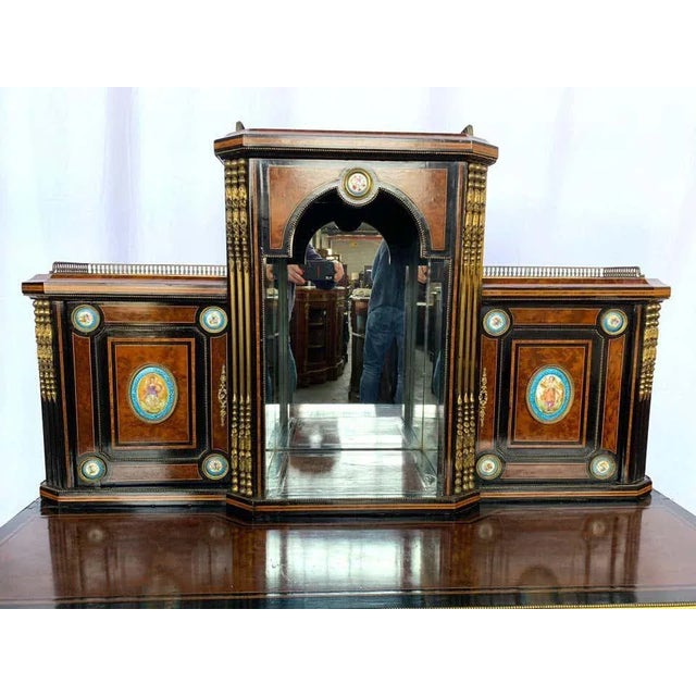 19th-Century French Kingwood and Porcelain Mirrored Cabinet on Stand For Sale - Image 10 of 11