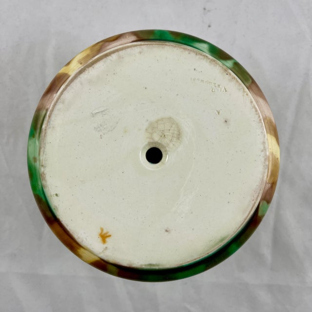 Ceramic Wedgwood Green & Brown Tortoiseshell Glazed English Majolica Match Striker For Sale - Image 7 of 10