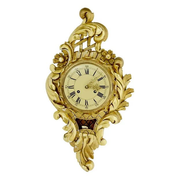 Mid-Century Swedish Rococo Revival Carved Gilt Wall Clock, 1950s For Sale - Image 6 of 6