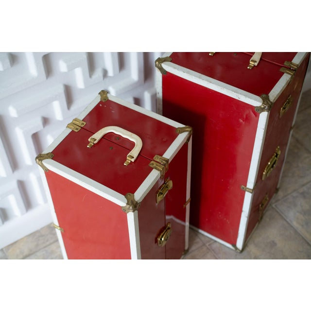 1950s Glossy Red Stacking Trunks - a Pair For Sale - Image 4 of 10