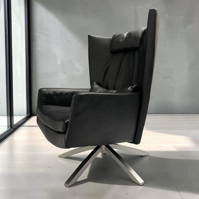 Black Leather Maua Swivel Chair with Lumbar Pillow from Design On Stock For Sale - Image 13 of 17