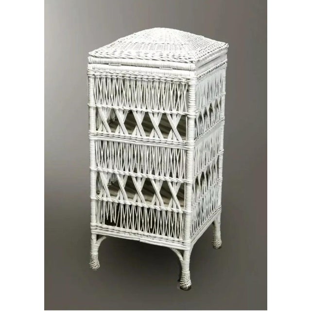 Mid 20th Century Mid 20th Century Vintage White Painted Wicker Lift Top Storage Cupboard Cabinet For Sale - Image 5 of 12