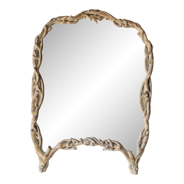 1970’s Italian Coastal Carved Branch - Faux Bois Wood Wall Mirror For Sale