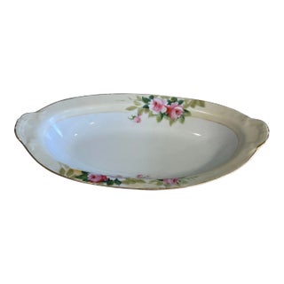 Vintage Noritake Nippon Hand-Painted Pink Rose Oval Serving Bowl For Sale