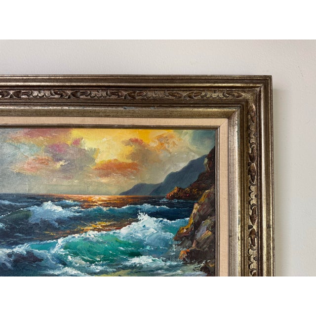 1970’s Vintage S. Sherman Impressionist Sunset Ocean Landscape Oil on Canvas Painting For Sale In Miami - Image 6 of 10