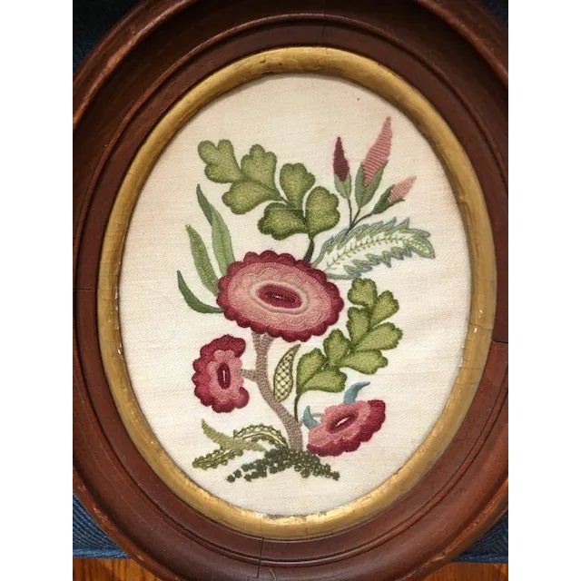 Contemporary 1960s Mahogany Floral Crewelwork, Framed For Sale - Image 3 of 4