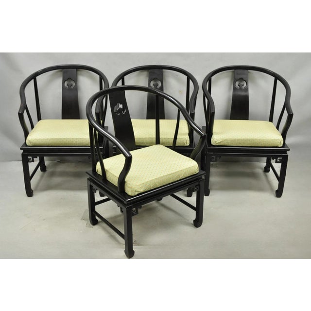 Vintage Oriental Ming Style Ebonized Horseshoe Lounge Chairs by Century (A) Pair For Sale - Image 16 of 17