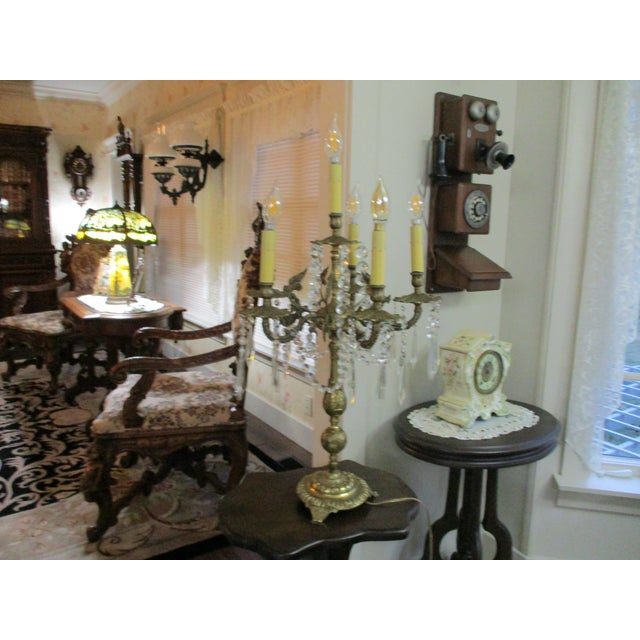 1930s Huge Heave Antique Fancy Brass Art Nouveau Lamp Crystal Prisms , Crystal Chain 6 Lights Adorned With Angel Wings For Sale - Image 9 of 13