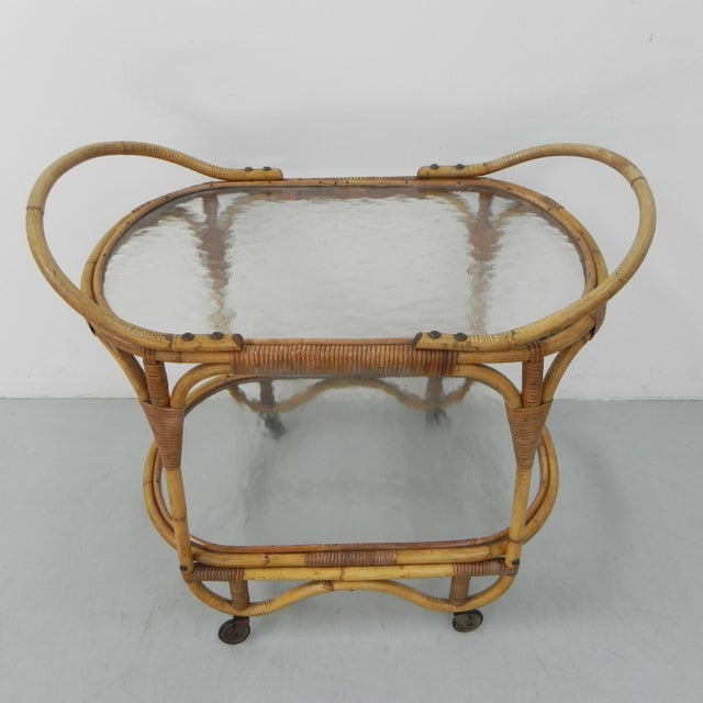 1950s Bamboo Rattan Serving Trolley on Castors, 1950s For Sale - Image 5 of 18