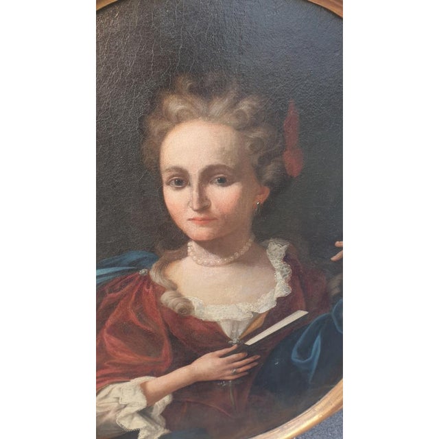 Oval Portrait of Lady with a Fan, 18th Century, Oil on Canvas, Framed For Sale - Image 14 of 17