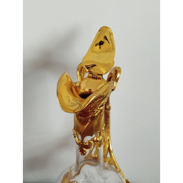 Antique Art Nouveau Belle Epoque Jug in Gilt Metal Ormolu and Hand-Engraved Glass, 1900s For Sale - Image 6 of 18