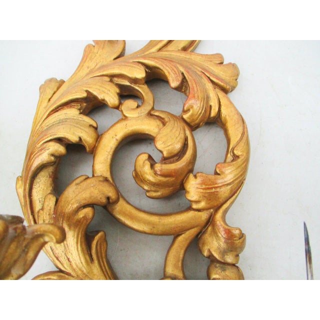 Vintage Italian Florentine Two-Candle Wall Sconces- Set of 3 For Sale - Image 4 of 12