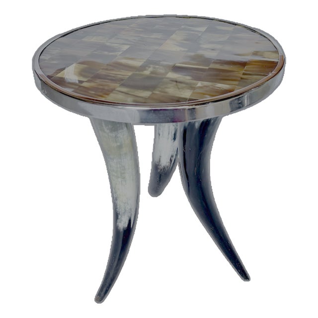Vintage Chrome and Horn Side Table For Sale