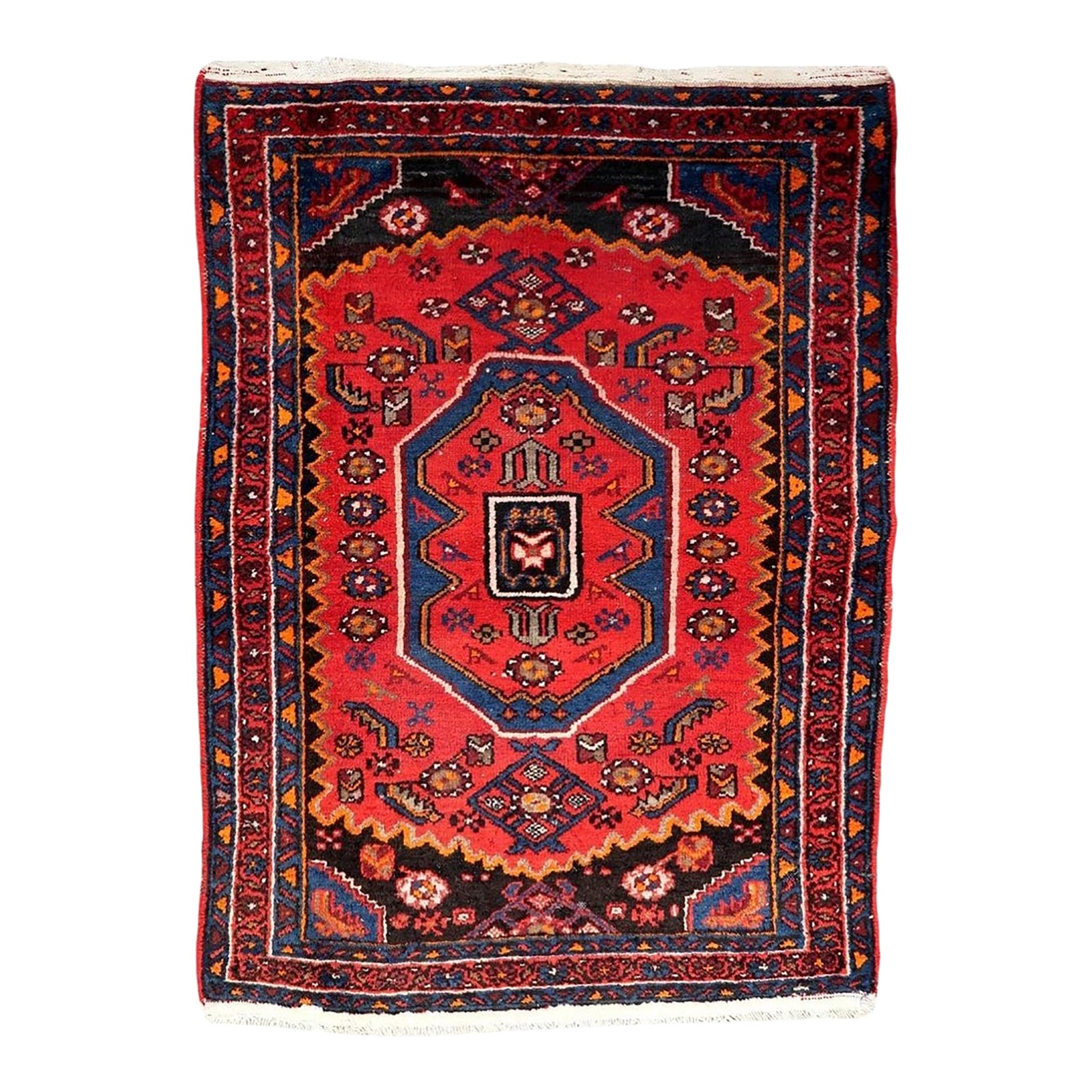 1930s, Vintage Persian Hamadan Rug, Geometric Medallion, 3 X 5 | Chairish