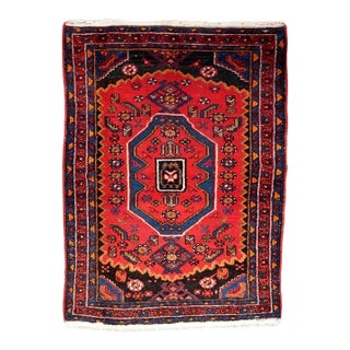 1930s, Vintage Persian Hamadan Rug, Geometric Medallion, 3 X 5 For Sale