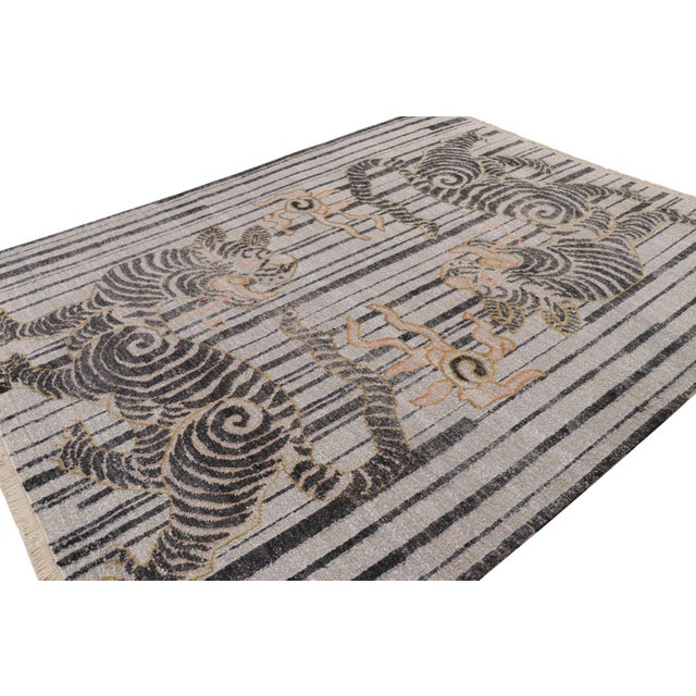 Rug & Kilim Rug & Kilim’s Contemporary Tiger Pictorial Rug in Gray, Rust and Black Tones For Sale - Image 4 of 7