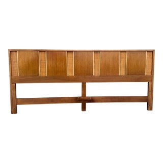 Mid Century Modern Teak and Can King Size Headboard With Gold Accents For Sale