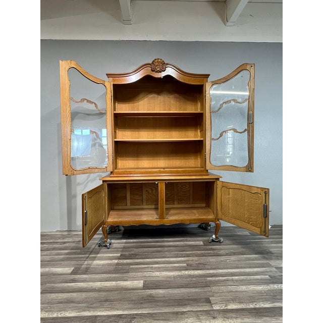 1960s Mid Century Belgian Oak Display Cabinet For Sale In Sacramento - Image 6 of 11