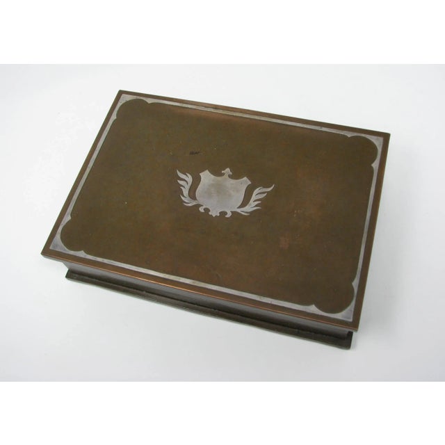 Vintage 1930's Silver Crest bronze humidor with sterling silver overlay decoration.