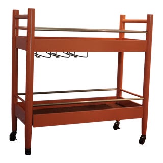 Orange Painted Bar Cart For Sale